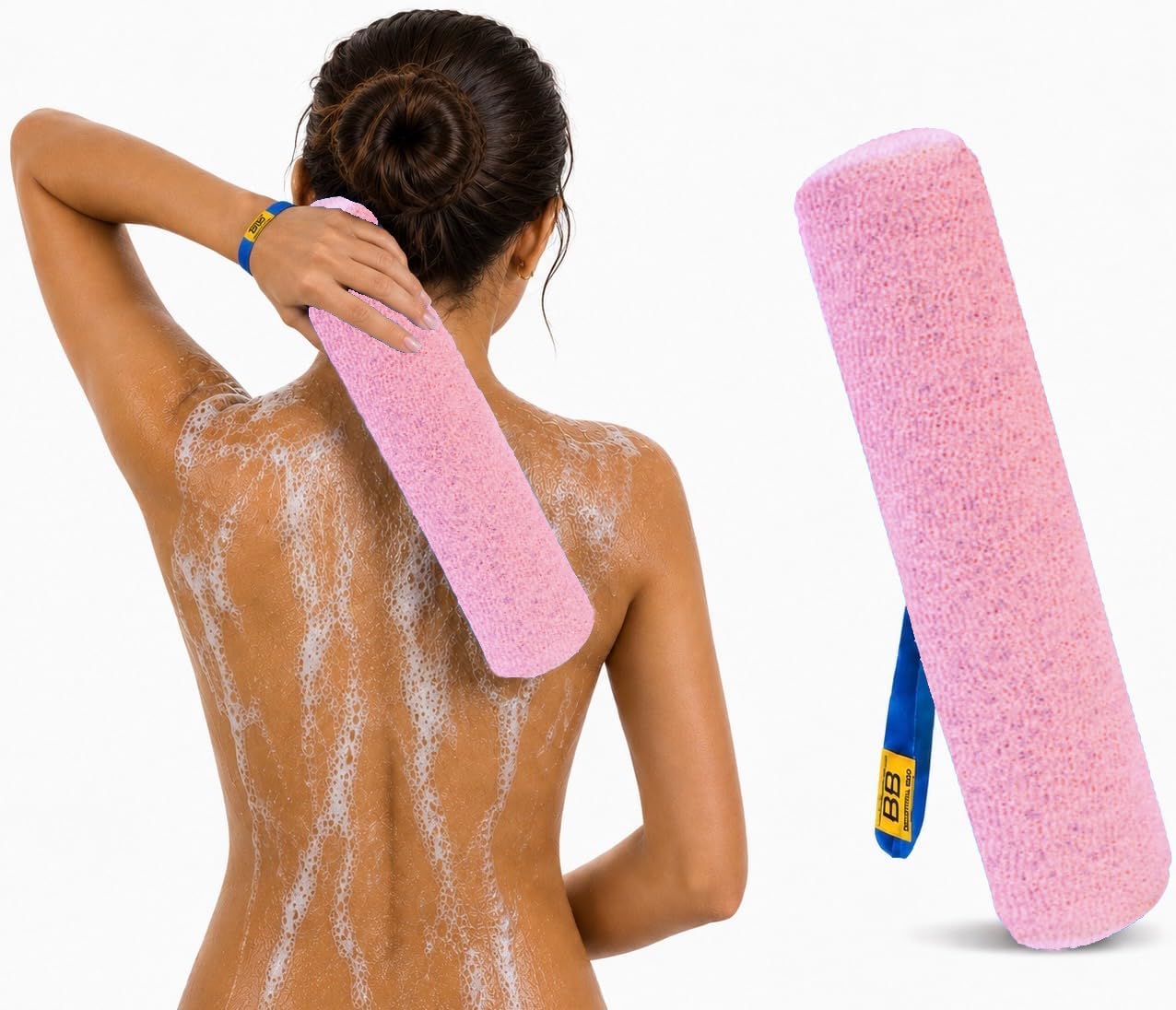Back Scrubber for Shower - Beautiful Bod Patented 13-Inch Exfoliating Loofah with Built-in Handle, Easily Reaches Entire Back, Full Body Shower Scrubber for Back Washing, Exfoliation & Skin Smoothing