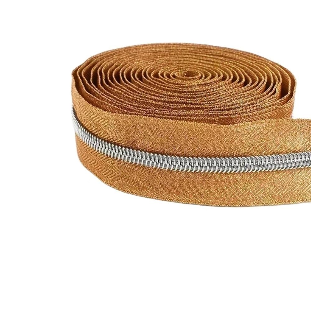 Zip Fastener 5# Silver/Gold/Black Good Flexibility Nylon Zipper Tape, Blue/Purple/Rose Red High Temperature Resistance Sliders 1pc(Brown Silver,3Meters)