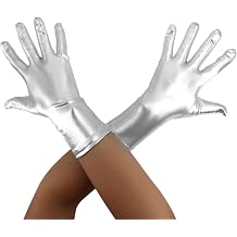 Aniler Unisex Shiny Metallic Wrist Length 1980s Costume Party Gloves