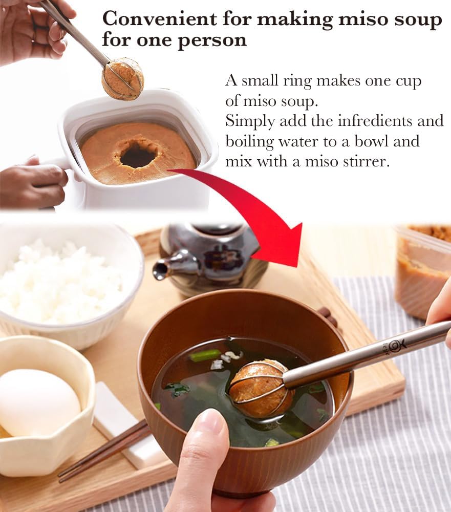 Miso Measuring Whisk, Made in Japan, 18-8 Stainless Steel Miso Muddler, Dual-Sided Measuring Spoon (1 & 2 Tablespoons), Small Whisk, Tsubame Sanjo Craftsmanship