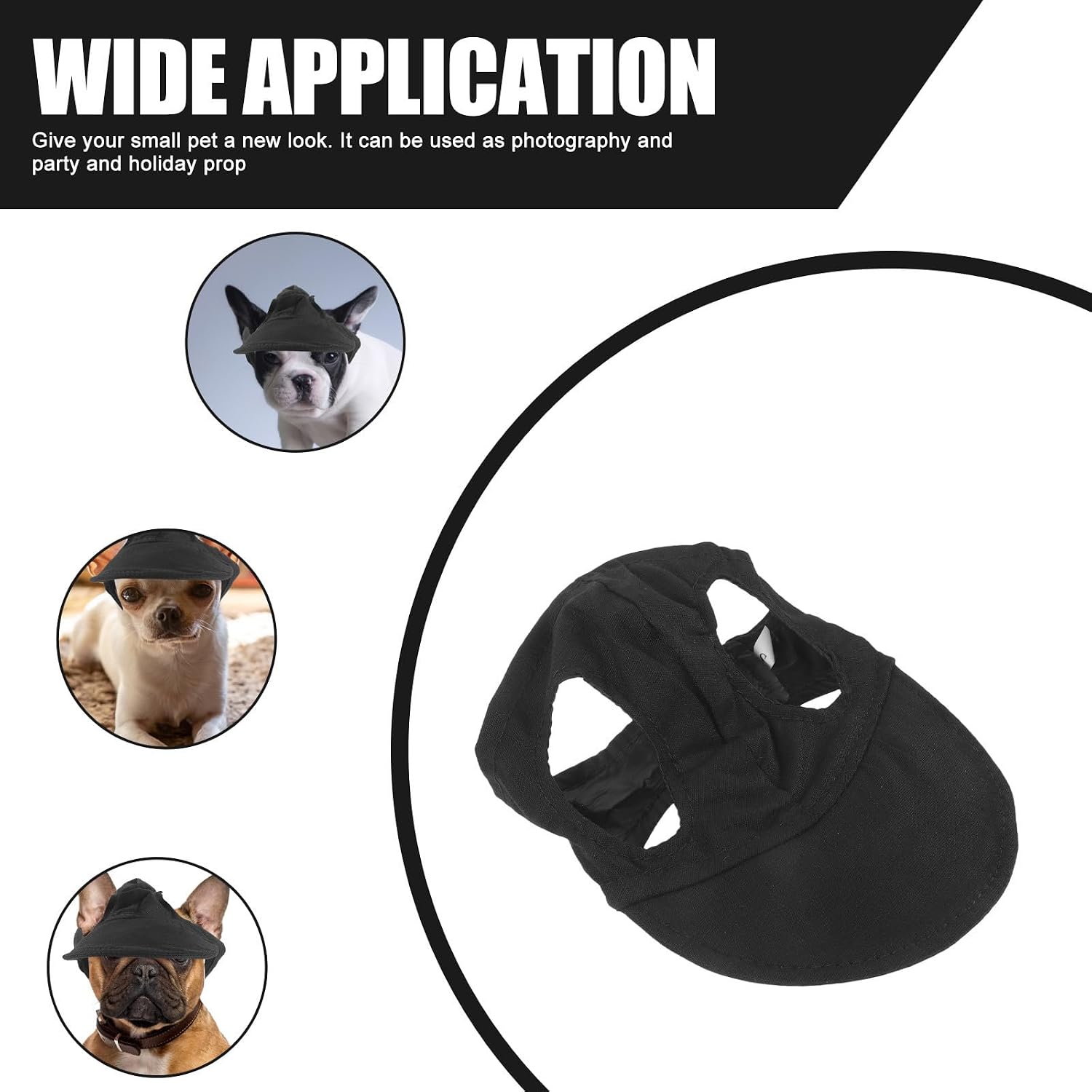 Generic Adjustable Dog Baseball Hat with Ear Holes, Lightweight Polyester Pet Sun Hat for Small Dogs, for Outdoor Activities and Daily Wear, Black Headwear for Puppy Sun Protection