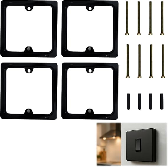 10mm Single Socket Spacer, Light Switch Spacer, Socket Surround for Shallow Back Boxes, Electrical Socket Spacer with Mounting Screws, Socket Spacer for Home Office Wall Installation, 4pcs