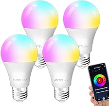 ANTELINK Wifi Smart LED Dimmable RGB 9W 1000lm Bulb Compatible with Alexa Google Home, Warm Cool White 2700K~6500K Tuya APP, 4 Pcs