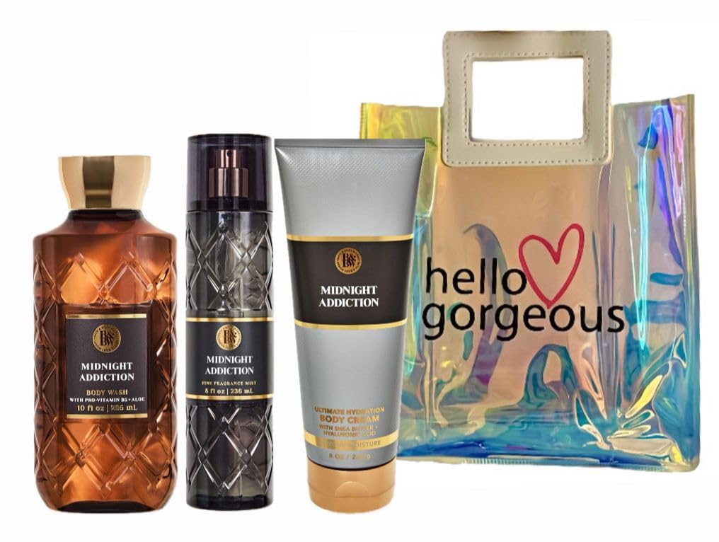 Valentine's Day Collection - Midnight Addiction - White Barn - Bath Body/Work - 3 Piece Bundle - Premium Beauty - Full Size and Hello Gorgeous Gift Bag (Packaging May Vary)