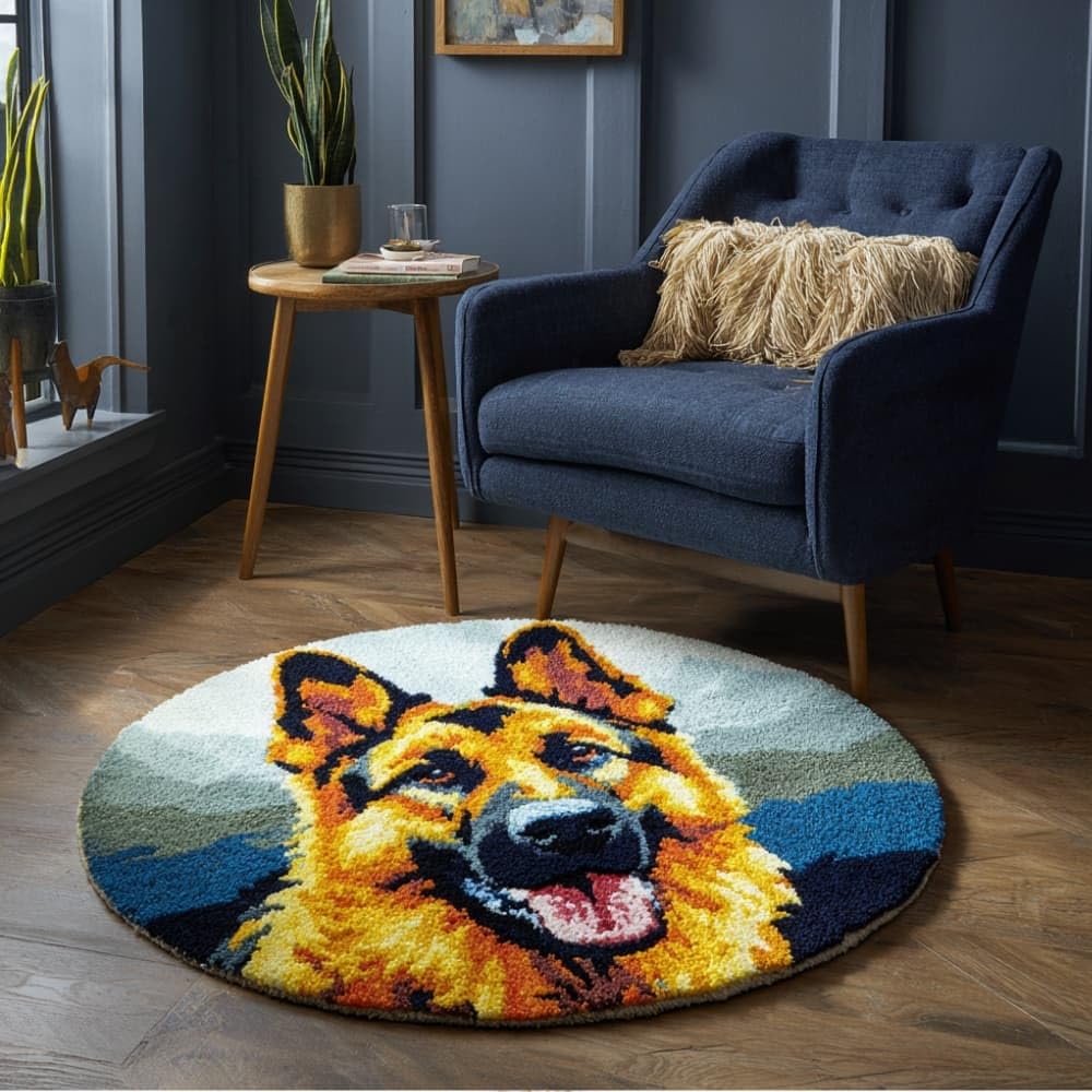 Round Latch Hook Rug Kits Shepherd For Adults And Starter 50*50Cm