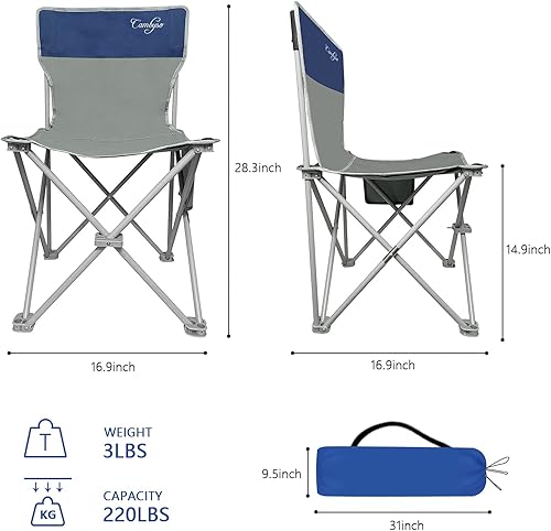 Miniatura 4 de Paquete de 2 sillas de camping plegables portátiles sillas de pesca resistentes con bolsillo lateral y bolsa de transporte compacta conveniente