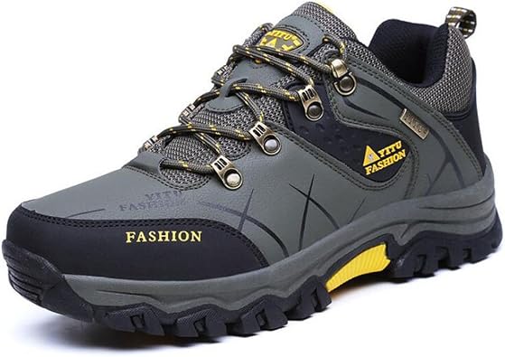 Mens Hiking Boots High Top Trekking Shoes Non-Slip Outdoor Warm Waterproof Walking Climbing Sneakers, green dark green