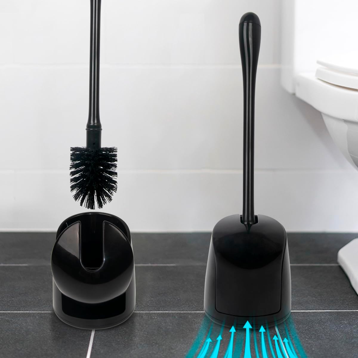 CELOX Toilet Bowl Brush and Holder for Bathroom Cleaning, 2 Set，Black