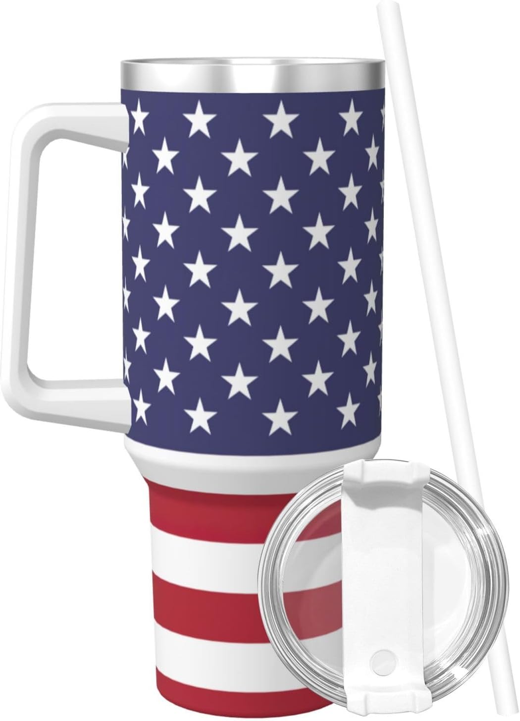40 OZ American flag Print Ice Bully Cup with Handle Straw Lid Straw,Stainless Steel Tumbler Coffee Cup