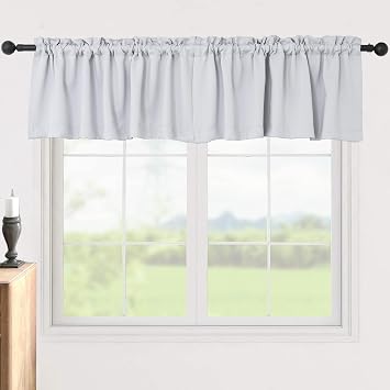 Pickluc Blackout Valance Curtains 18 Inches Long, Short Curtains with Rod Pocket for Window in Kitchen, Bathroom, Living Room, Bedroom or Basement, 2 Panels, 52" W x 18" L, Greyish White