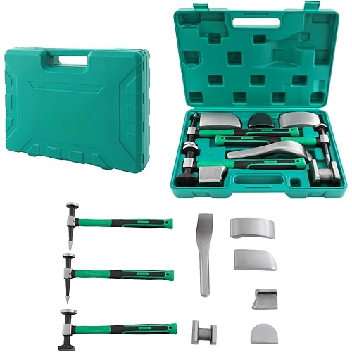 9 Pcs Auto Body Panel Fender Hammer Dolly Set, Metal Body Shop Tools Metal Repair Tool Kit Dent Repair Tools for Metal Shaping Movable Car Body Corrector Kit