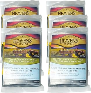 Heaven's Harvest Self-Heating Emergency Meal Kit (10 Year Shelf Life) — Tastier than MRE Meals & Ready-To-Eat in Minutes! Just add water to activate the “cooking” process. (Teriyaki Chicken) (6-Pack)