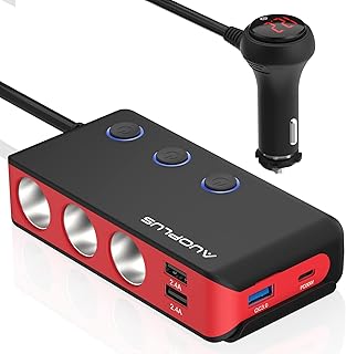 Car Cigarette Lighter Adapter, USB C Charger 30W and Quick Charge 3.0 Car Cigarette Lighter Splitter, 12V/24V Independent Switches, Fast Car USB Charger for All Car Devices, iPhone 14/13/12 pro