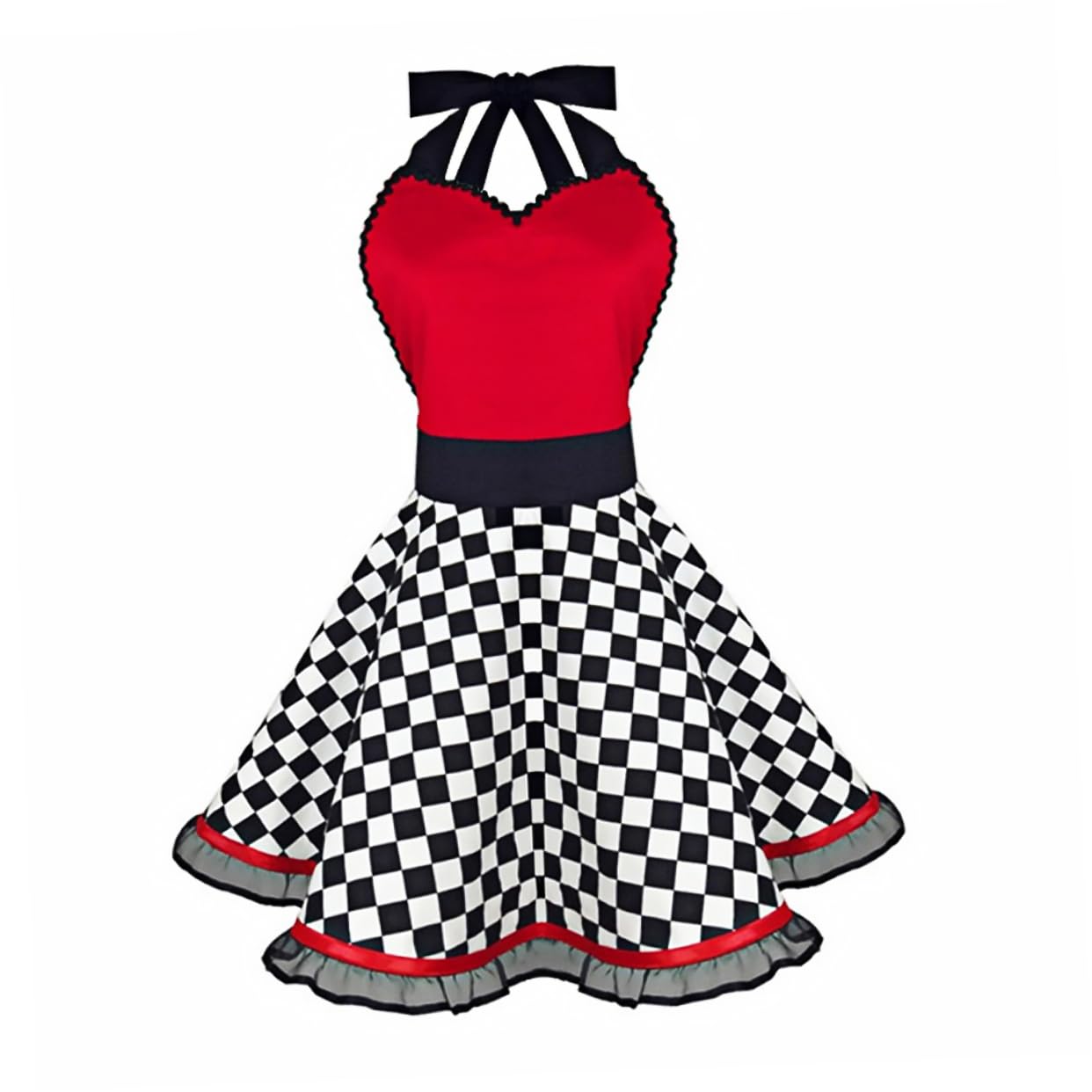COLLBATH Delantal de Cocina Vintage de Algodón en Tonos Claros y Oscuros, Diseño Cuadros Ajedrez, Estilo Retro, para Mujer, Uso Profesional y Hogareño, Accesorio Cocina Elegante