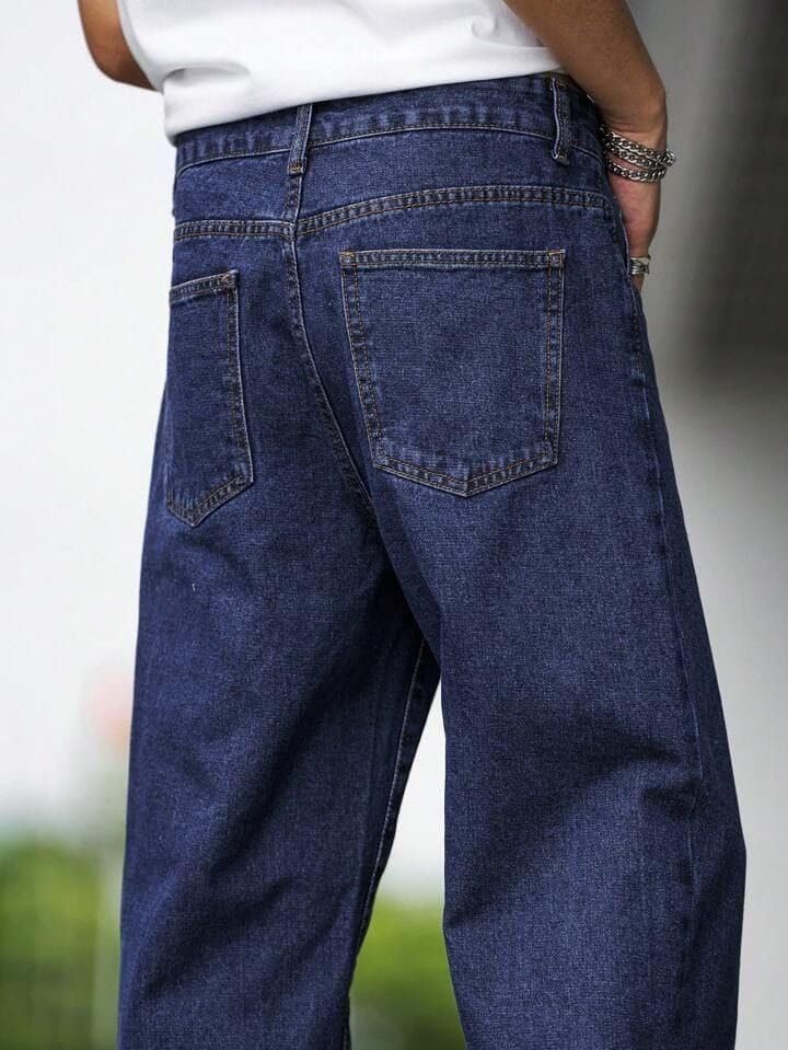 Image of Men Straight Fit Denim Jeans | Washed Blue Casual Denim Pants | Comfortable Classic Straight Leg Jeans for Men | Street Style & Office Casual Wear