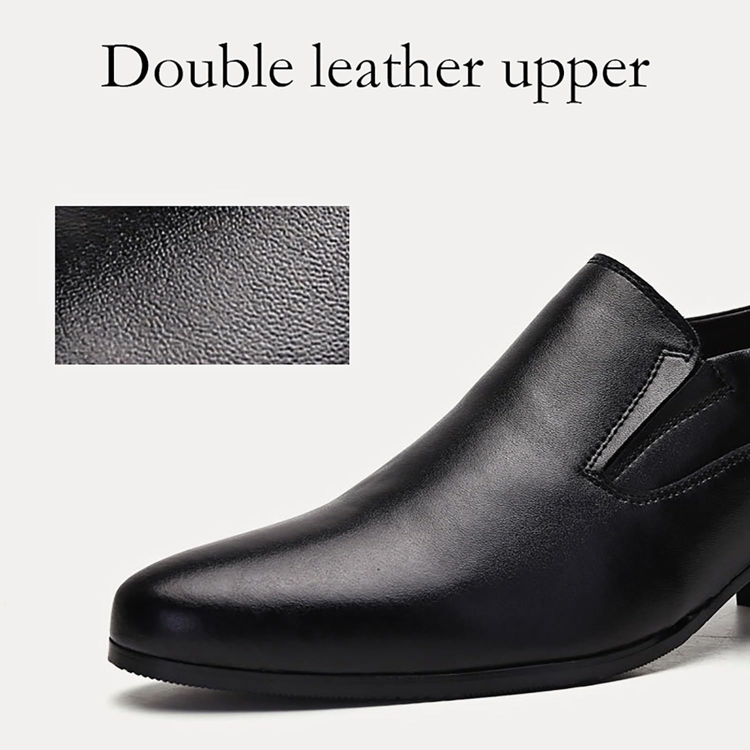 Chaussures habillées for hommes, en cuir, rehaussées de 7,6 cm (3 pouces), à enfiler, bout pointu et talon compensé, idéales for les affaires, les mariages et les occasions formelles.