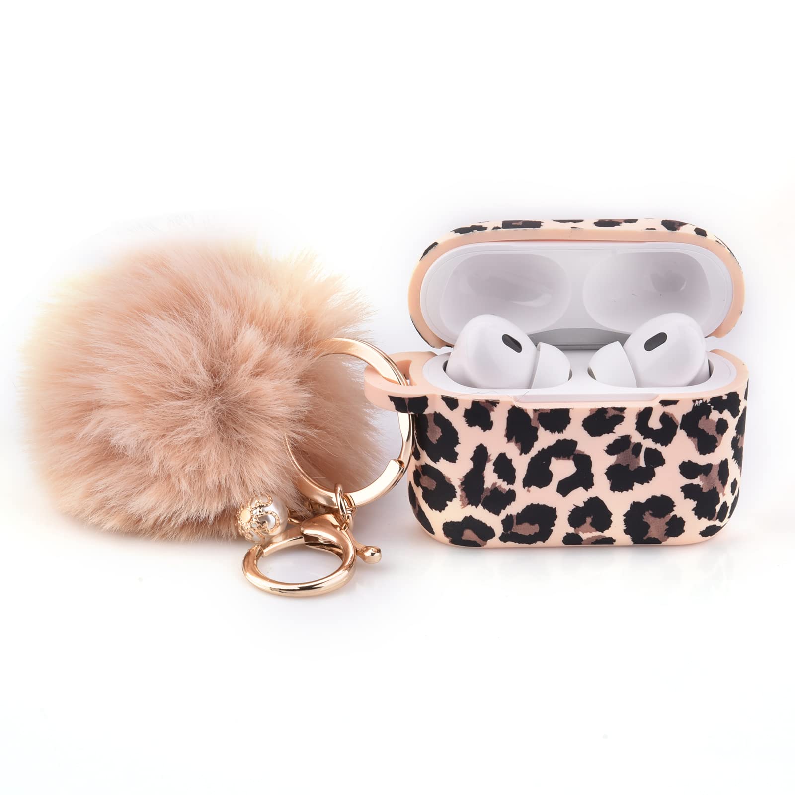 Worryfree Gadgets Case Compatible with AirPod Pro 2 Protective Cover with Keychain (521-Leopard Pink)