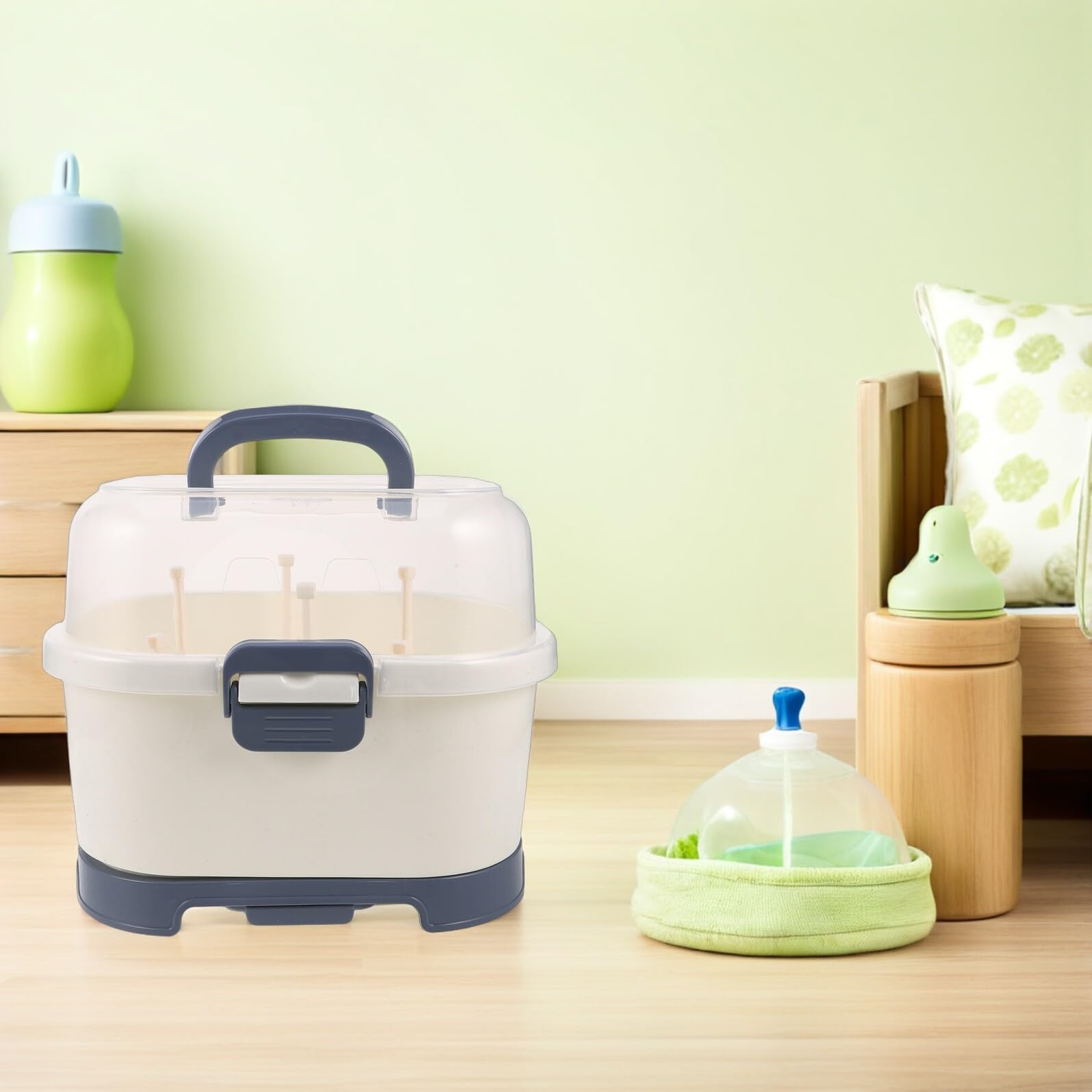 Tragbarer Flaschentrockner mit Abdeckung Staubdichte Aufbewahrungsbox für Babyflaschen 28X26X22cm Organizer für Stillzubehör Unterwegs Küche und Haushalt