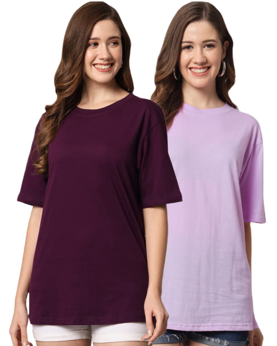 FUNDAY FASHIONCotton Short Sleeve Oversized T-Shirt for Women (Pack of 2)