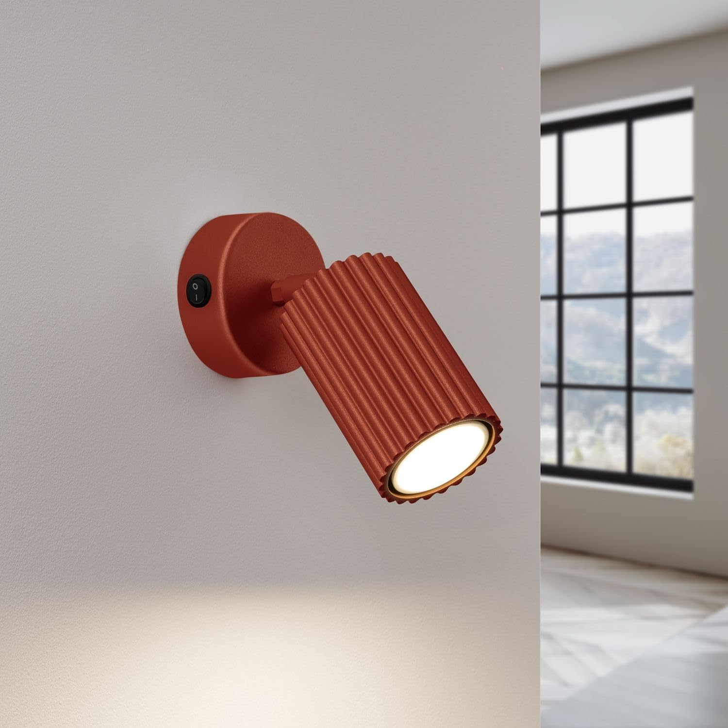 Licht-Erlebnisse Wandleuchte mit Schalter GU10 Rot Aluminium flexibel Wohnzimmer Küche B:8 cm Akzentbeleuchtung Wand schwenkbare Wandlampe Schlafzimmer Innen