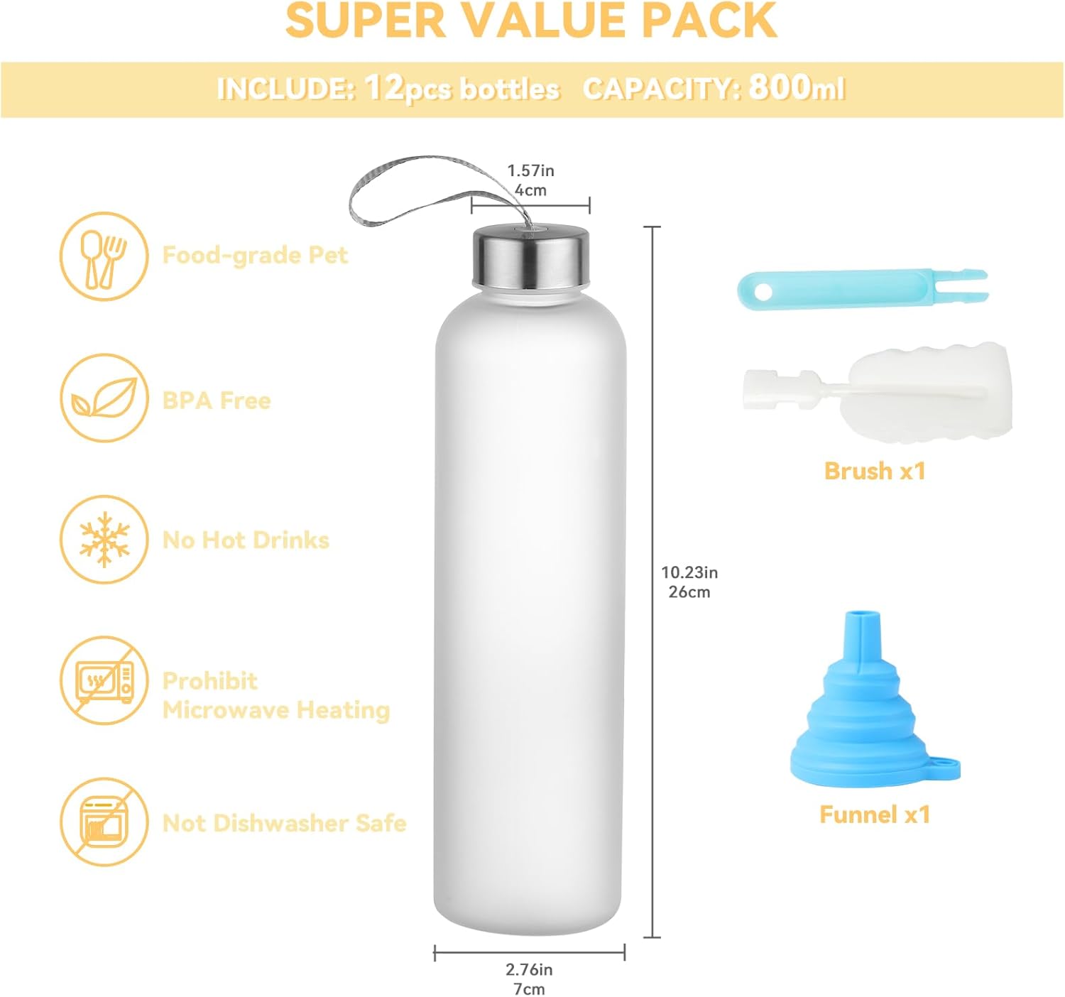 novelinks 12 Pack 27OZ Frosted Water Bottles with Stainless Steel Silver Lid,Leakproof Gym Bottles, Reusable Sport Water Jug for Fitness Camping Office