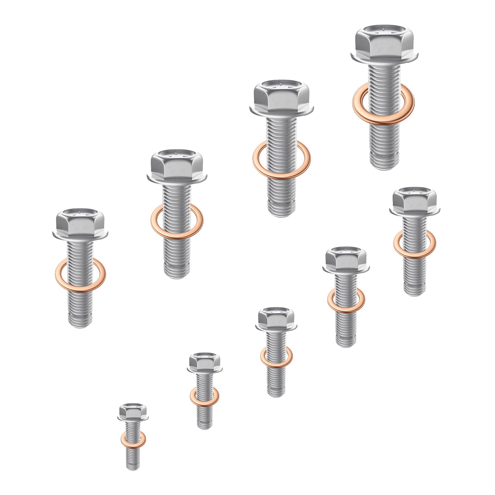 Gvolatee 200 pezzi Rondelle Piatte, Rondelle piatte in rame anello di tenuta, Guarnizioni in ottone con scatola di smistamento, per i dispositivi di fissaggio a vite (M5/M6/M8/M10/M12/M14)