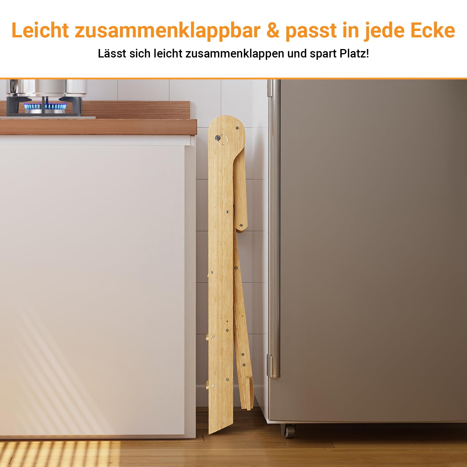 COSYLAND Montessori Lernturm ab 1 Jahr klappbar – Höhenverstellbarer Kinder Lernturm | Faltbarer Montessori Learning Tower aus Bambus | Lernstuhl Kitchen Helper - Natur