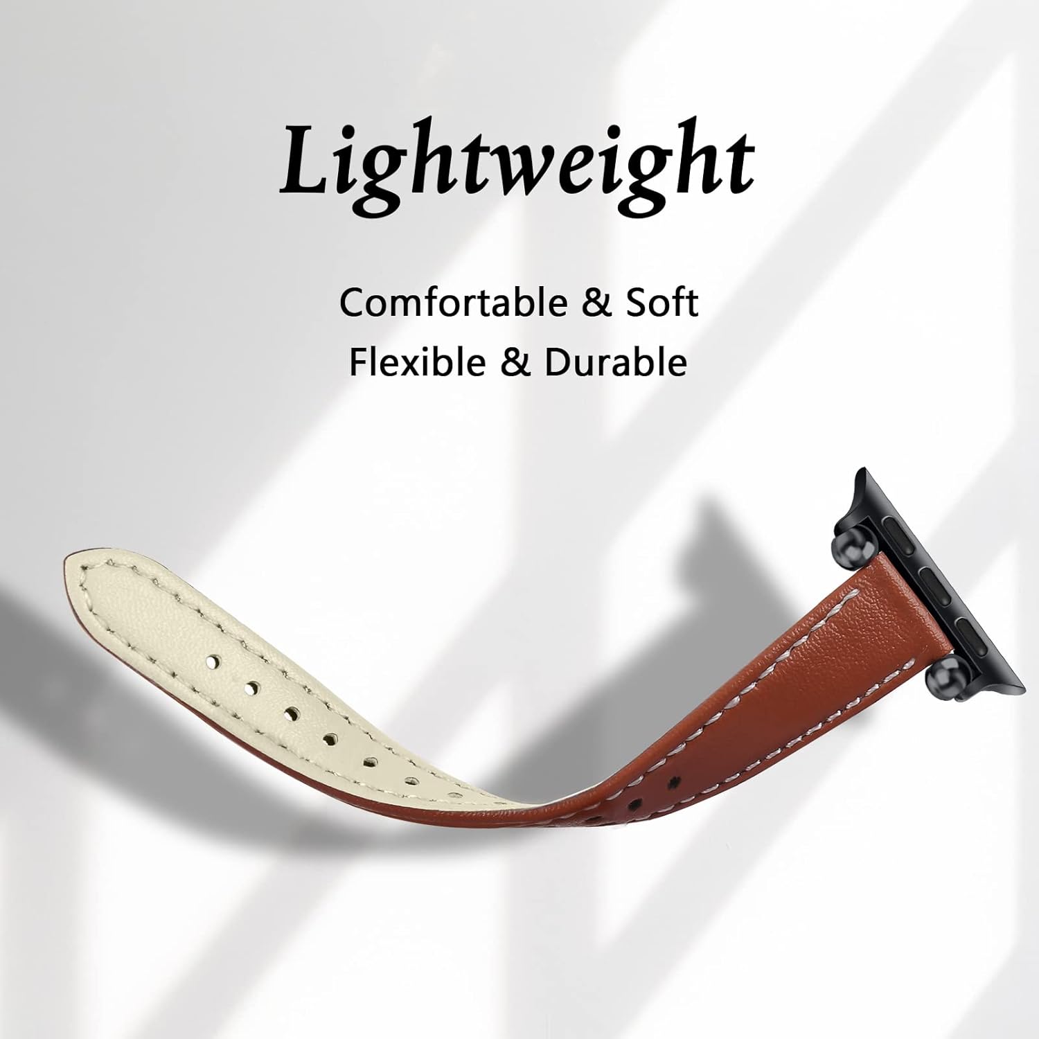 JOYOZY Slim Leather Band for Women Compatible with Apple Watch 49MM 45MM 44MM 42MM 41MM 40MM 38MM, Cute Fancy Top Genuine Leather Strap for iWatch Ultra, Series SE/9/8/7/6/5/4/3/2/1 (Brown/Black)