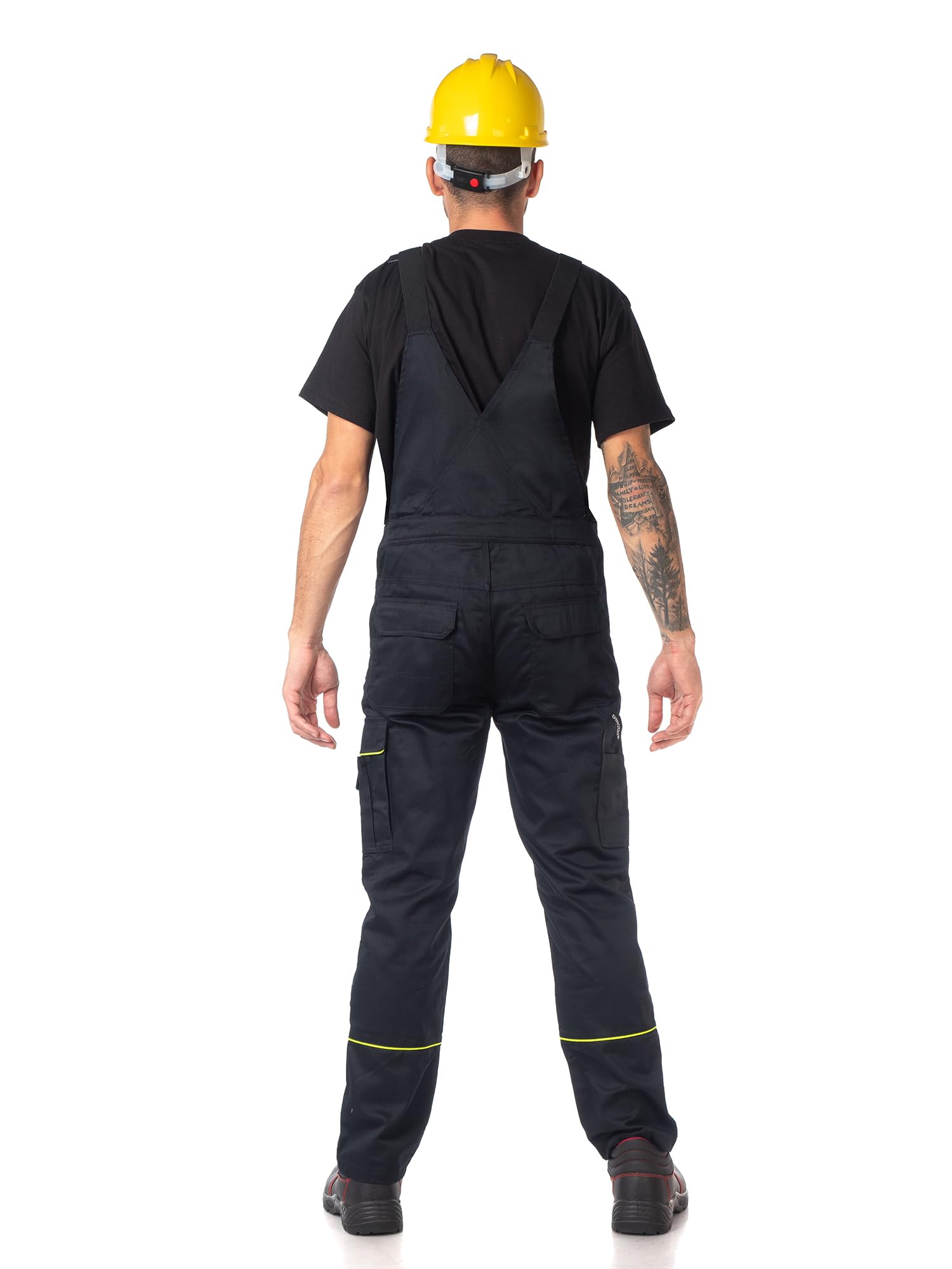 DINOZAVR Fortum Salopette De Travail Homme Avec Ceinture Élastique, Renforts CORDURA, 2 Poches Avant Et Poitrine, Poche Cargo, Renfort Genoux, Bretelles Élastiques, Salopette Homme Noir 60