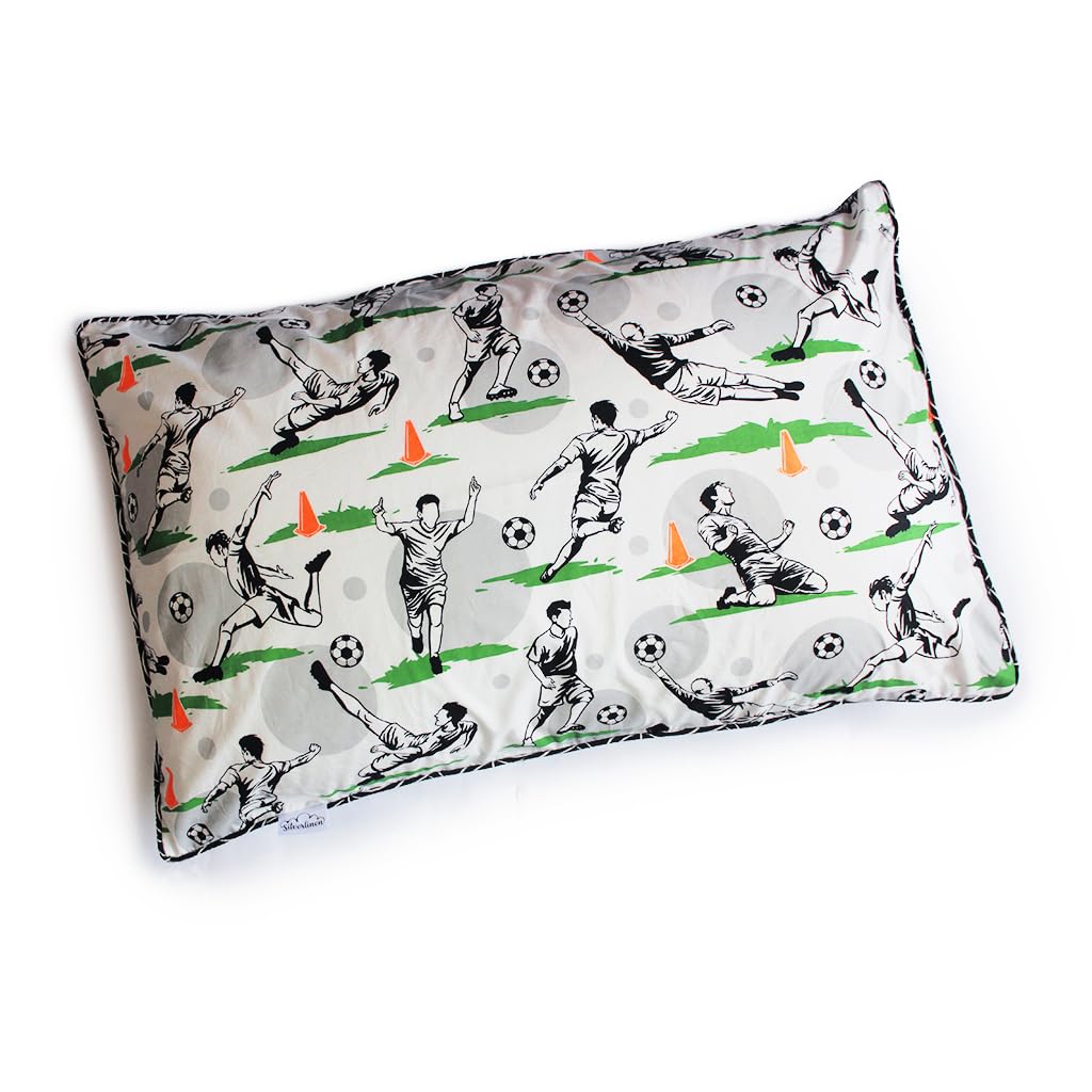 100% Cotton Football Fever Single Pillow Cover with Piping for Kids Room for Boys Multicolour 18x27 inches (Pillow NOT Included)-image-48