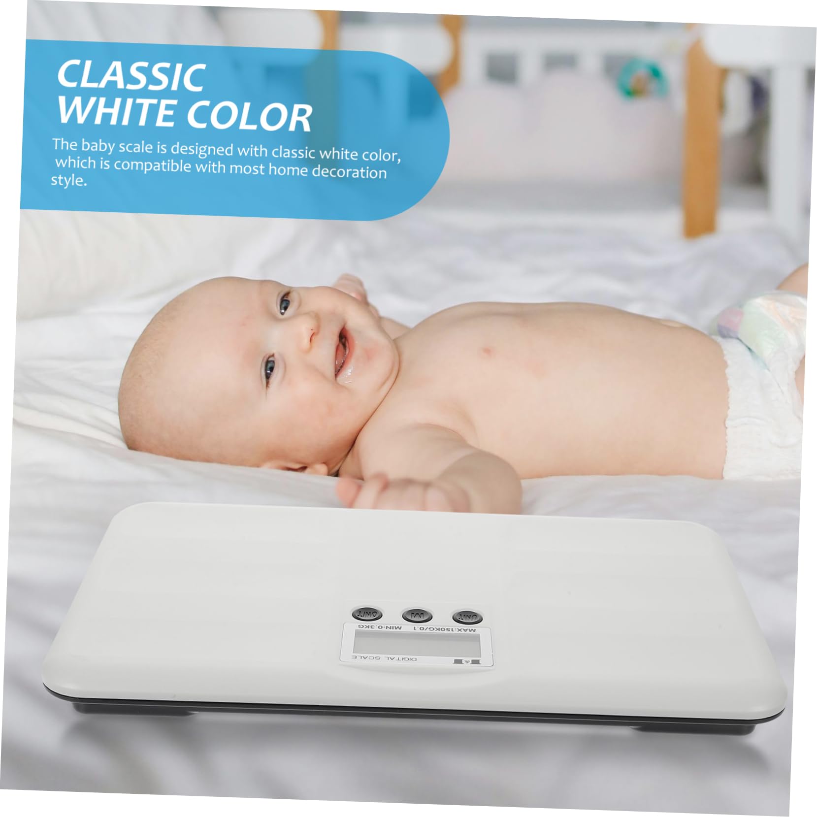 Abaodam Bilancia Elettronica Digitale Multi Funzione Display Digitale per Peso Massimo 150kg, Materiale Plastico Bianco Ragazzo Ragazza e Animali Domestici per Uso Domestico