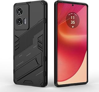 جراب حماية مقاوم للصدمات متين مع حماية فائقة للكاميرا وتصميم مضاد للخدش ومقاوم للانزلاق مع مسند متوافق مع موتورولا ايدج 50 فيوجن شبكة الجيل الخامس 5G من جرابي شوب - أسود