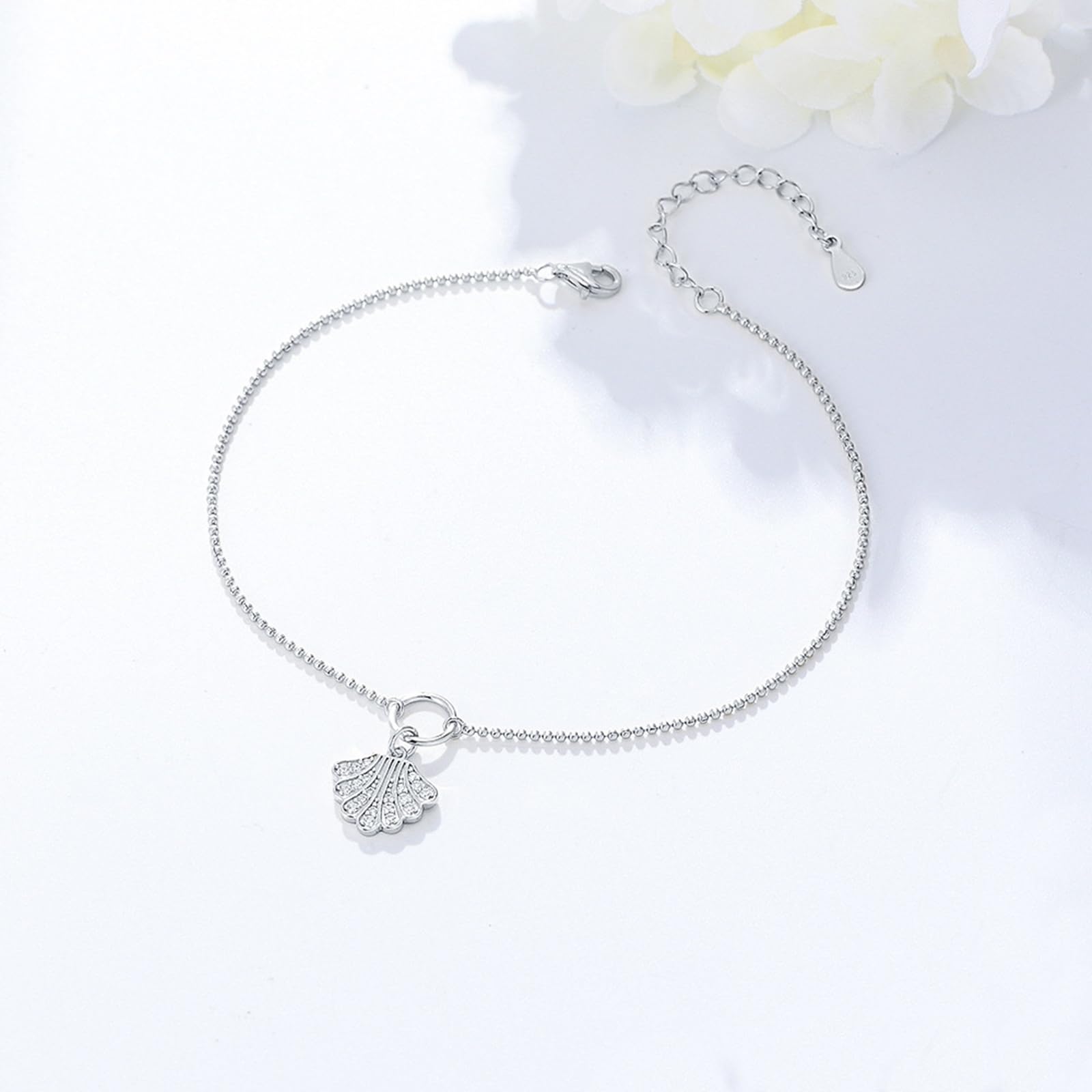 Pulseras de tobillo de oro para mujer de 14 quilates, con forma de concha de moissanita, pulseras de oro de 14 quilates para mujer