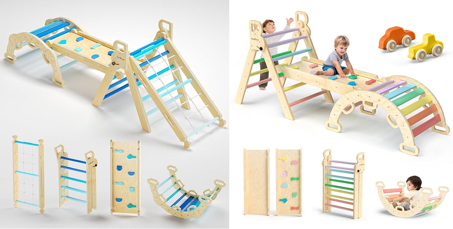 BlueWood 8 in 1 Pikler Climbing Set Indoor Arch Toys for Toddlers 1-3 Years