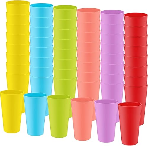 Uiifan 54 vasos de plástico de 18 onzas, reutilizables, aptos para lavavajillas, apilables, vasos de plástico irrompibles, multicolor, para cocina,