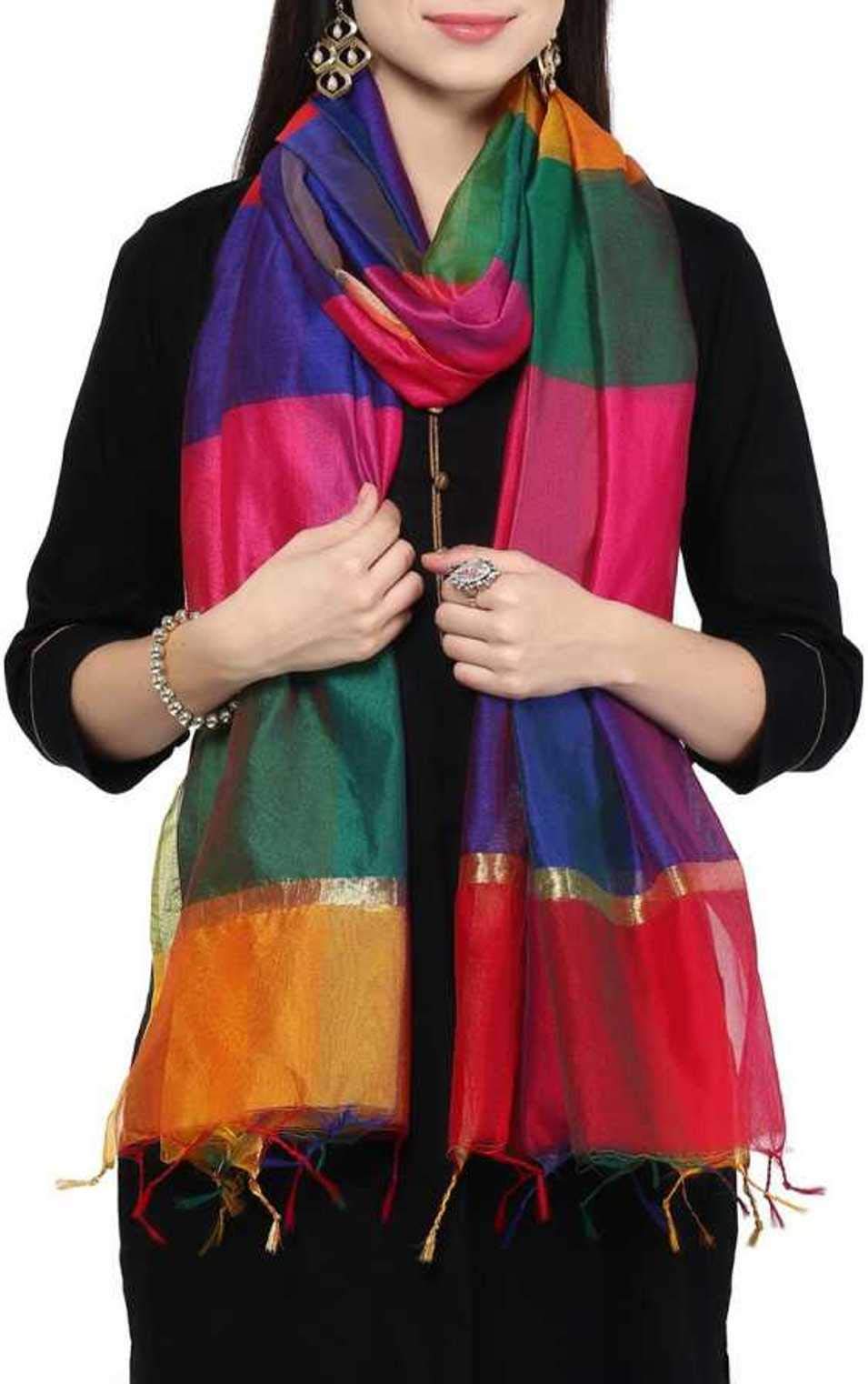 AVINZOWomen's Multicoloured Silk Dupatta