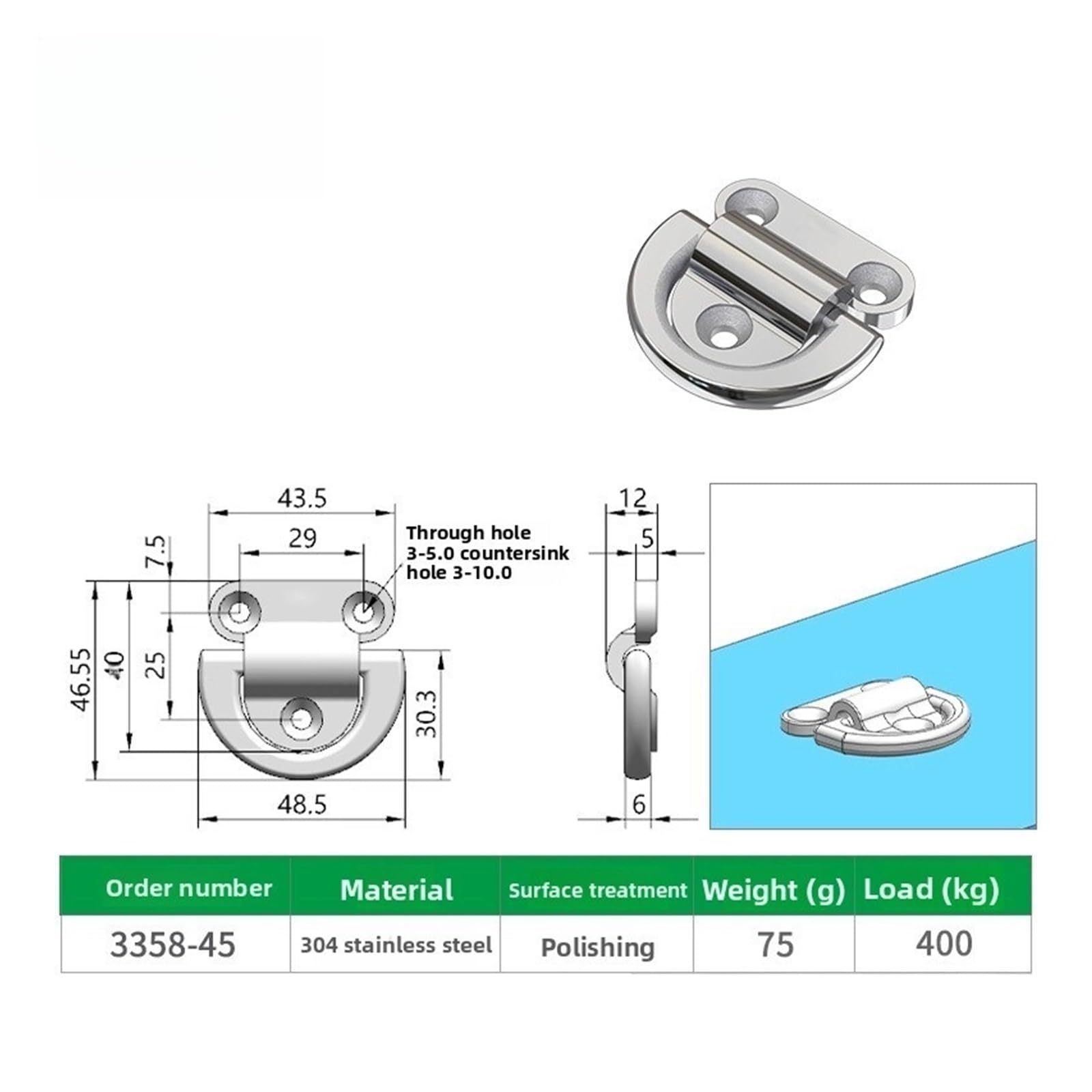 Generisch Robuster Seilbinderring, 316/304 SS | D-förmige Marine-Hardware for Yachten