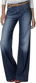 Wide Leg Jeans for Women Stretch Mid Waist Baggy Jeans Boot Cut Jeans Denim Pants Without Belt