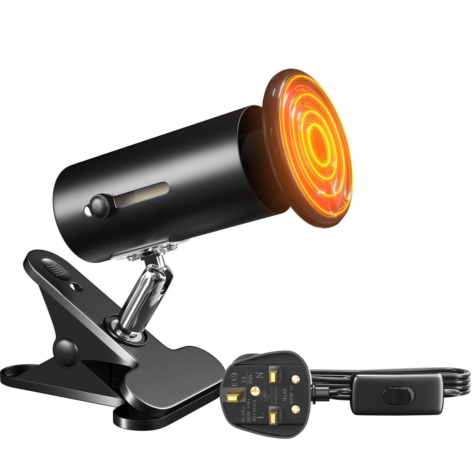 Bonlux E27 Basking Lamp, Reptile Heat Lamp Holder with Clip Pet Ceramic Infrared Heat Lamp Bulb for Lizards, Tortoise, Snake, Chicken, Puppies (Include a 100W Terrarium Reptile Heat Bulb)