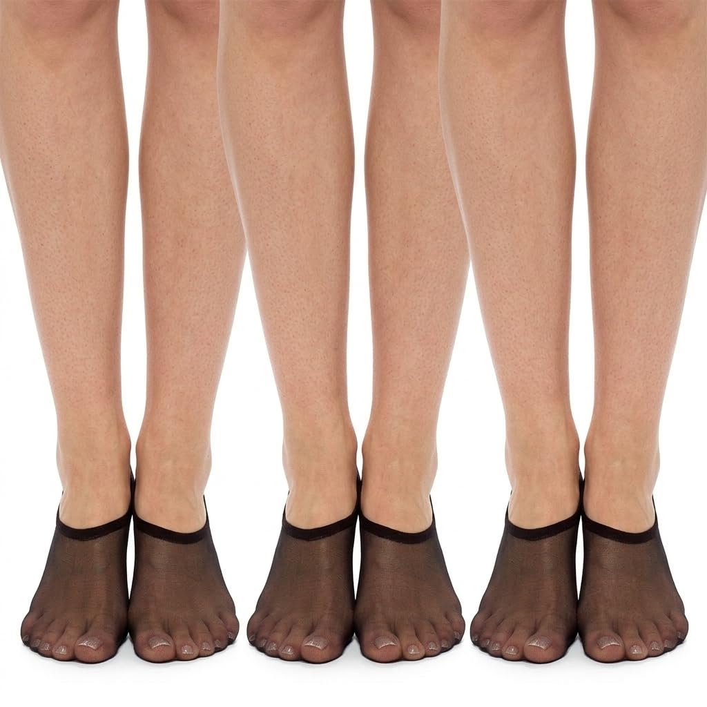 A2Z Ladies 3 Pack 15 Denier Sheer Footlet Socks Invisible Low Cut Liner Hosiery - Socks LDS 1463 Black 3 Pack 4-8