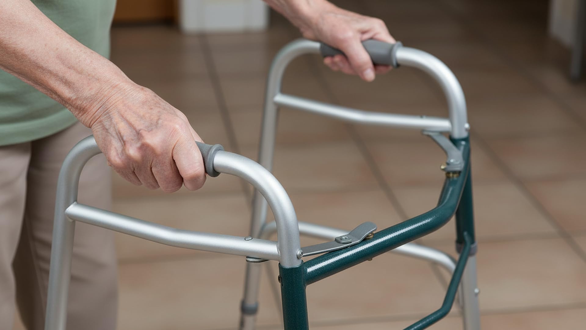 Ausilium Deambulatore Pieghevole in Alluminio con 2 Ruote e 2 Puntali Antiscivolo, Regolabile in Altezza, Leggero e Maneggevole, Ideale per Anziani e Mobilità Ridotta