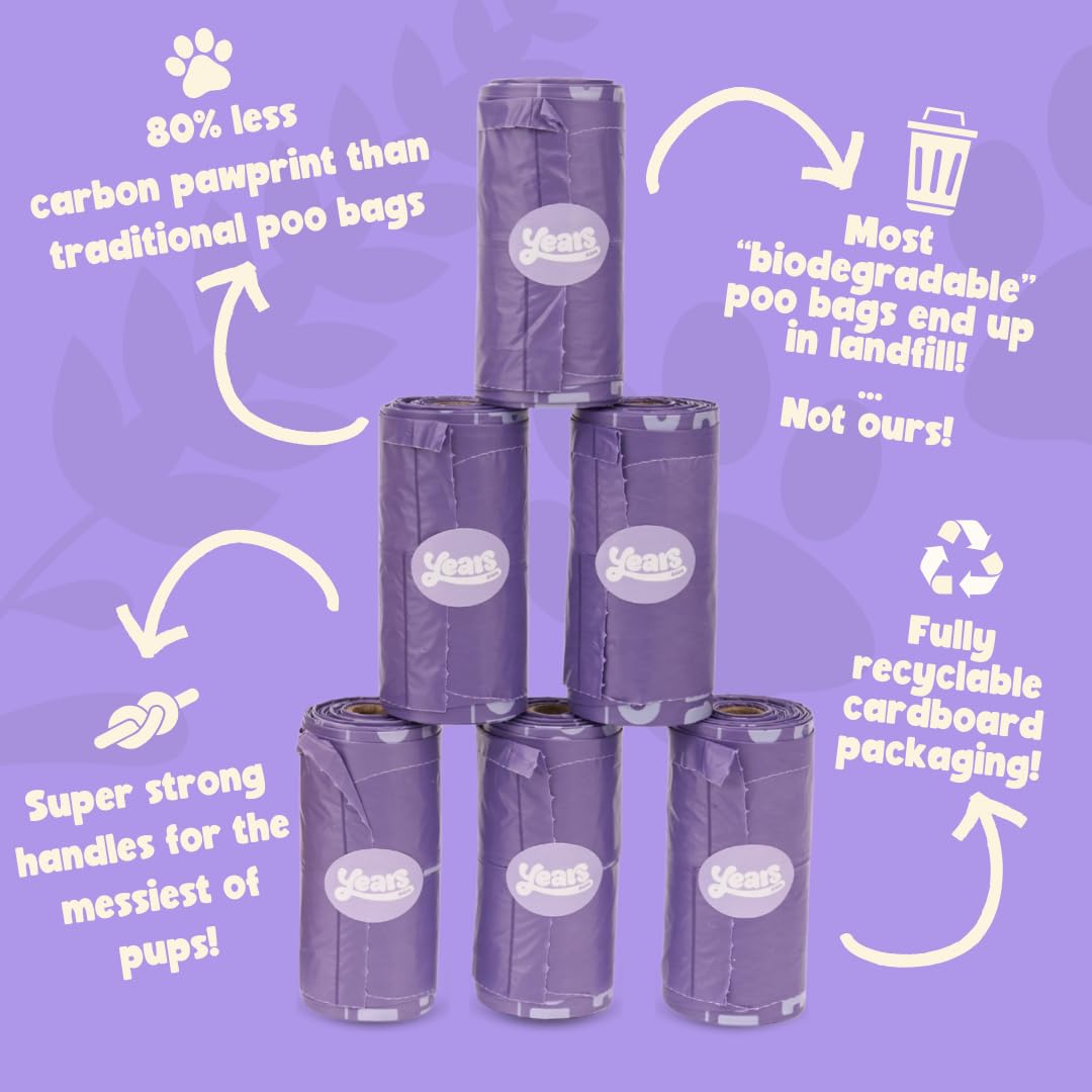YEARS Dog Poo Bags 60 Count Extra Strong Eco-Friendly Thick Leak Proof Dog Poop Bags Rolls with Tie Handles Made from 80% Recycled Plastic Lavender Scented Dog Poop Bag (60) - Image 4