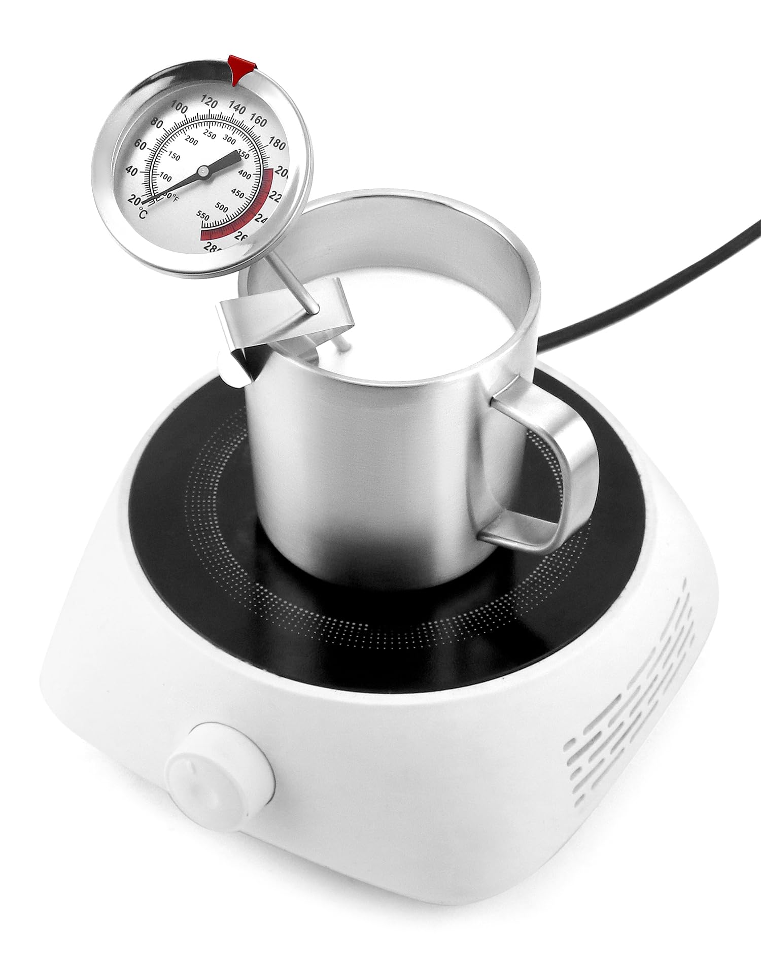 QWORK® Termometro olio frittura in acciaio inossidabile 304, Termometro carne barbecue 290°C/550°F con sonda lunga 23 cm