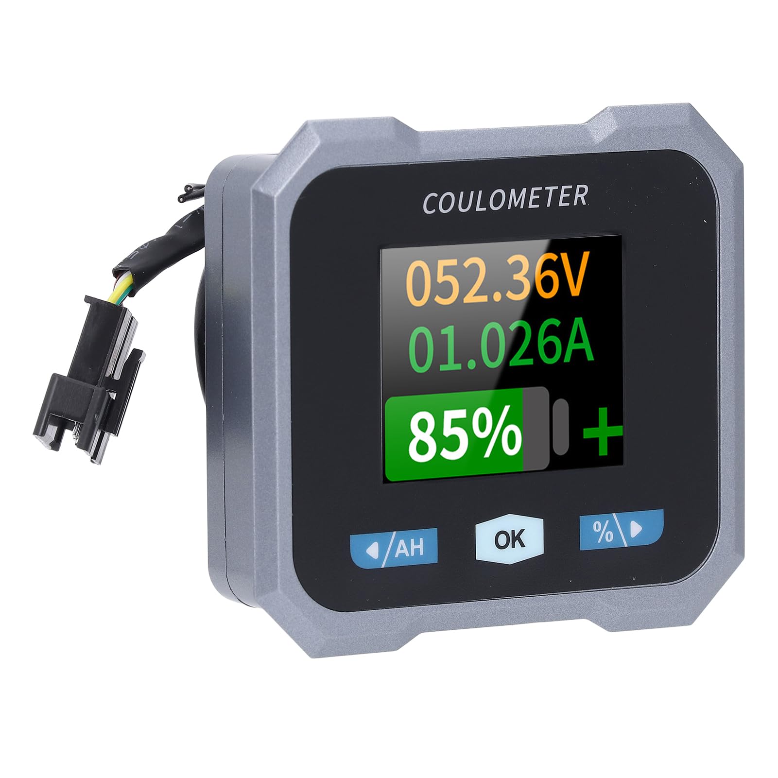 Walfront 50A Shunt Battery Monitor display, sampler, cables, and bracket