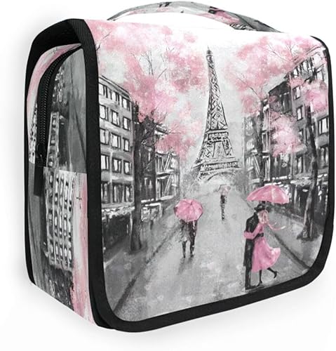 DEHOZO Bolsa de aseo colgante, Francia París, Torre Eiffel, arte de acuarela, hojas, palmeras, árbol, bolsa de maquillaje portátil, organizador de
