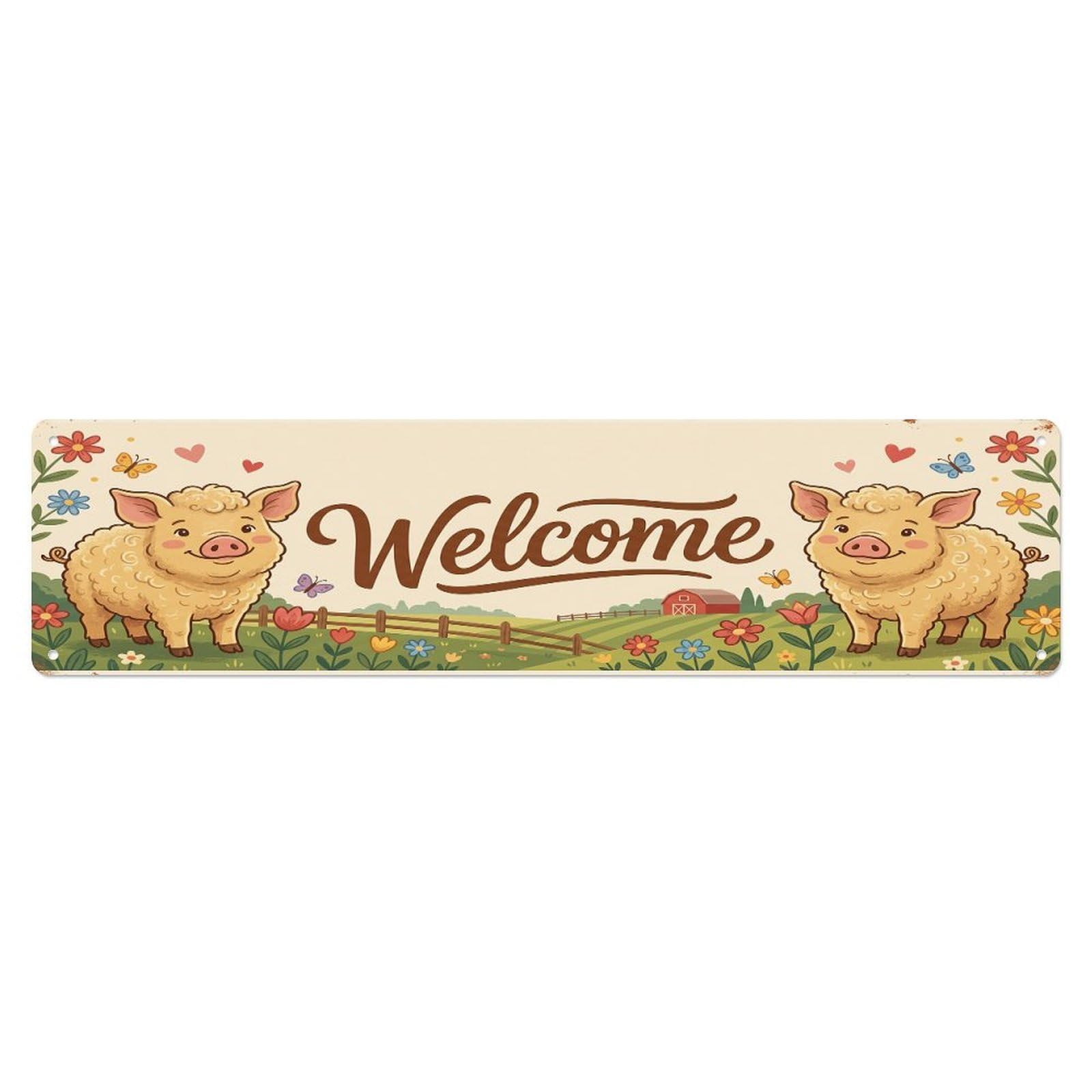 Cxhjca 4X16inch(10X40cm) Vintage Welcome Mangalitsa Pig Metal Tin Sign