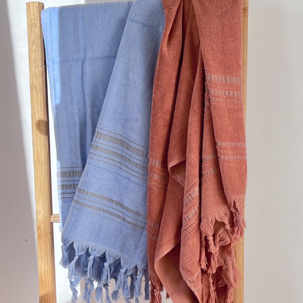 Karawan Authentic Hamamtuch Bio Frottee – XL 90x170 cm – Saunatuch, Strandtuch, Badetuch – Pestemal aus 100% Bio-Baumwolle – groß, leicht & saugfähig für Damen & Herren (Hellblau)