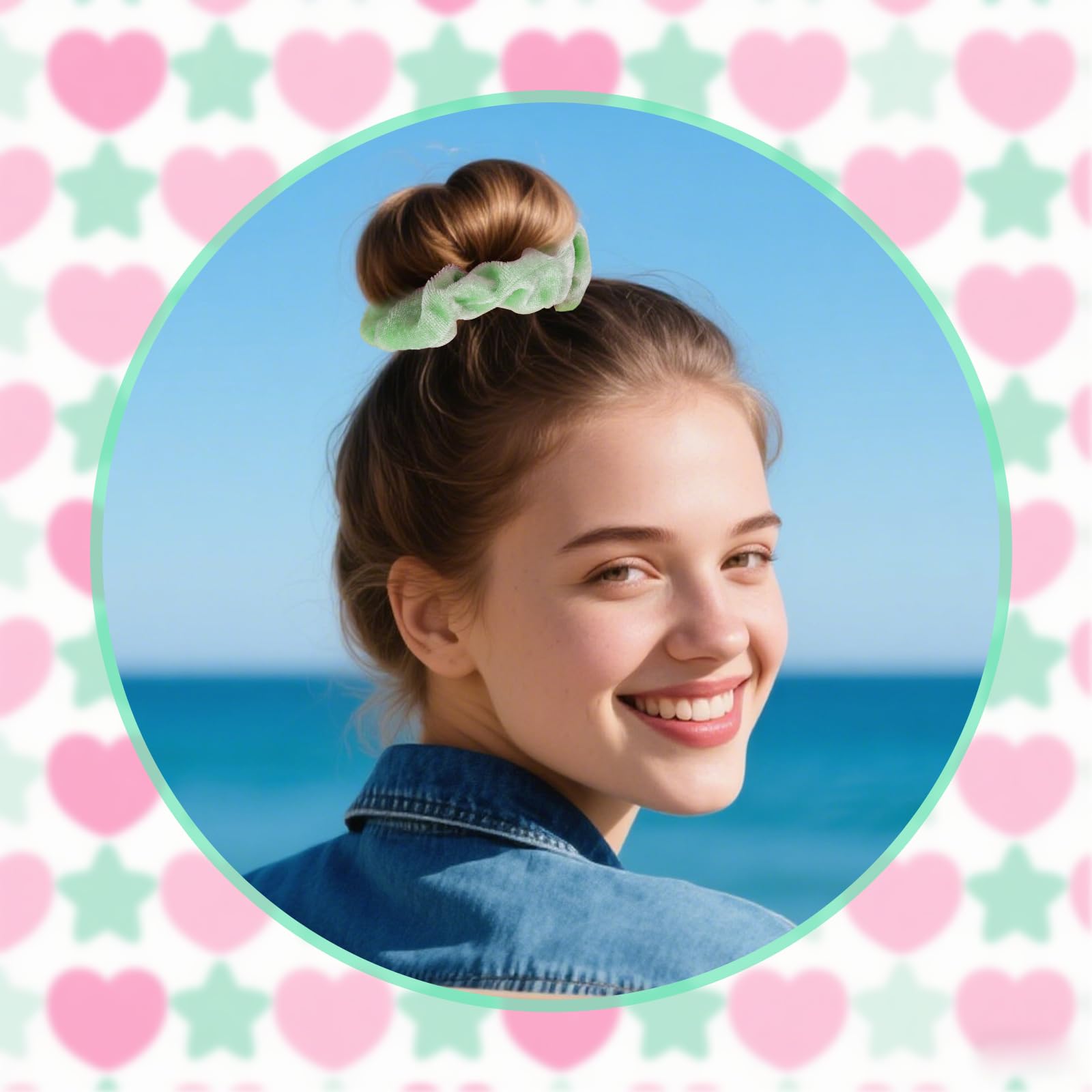 Tinoaly 24pcs Green and Pink Hair Scrunchies - Image 3