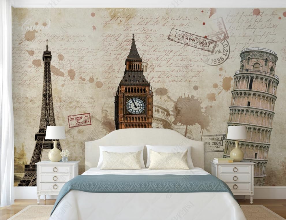 Poster géant mural salon au motif de bâtiments nostalgiques intissé 350x256