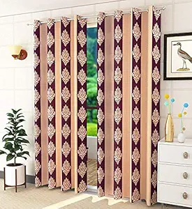 AviTrendz Punching Damask Border Eyelet Polyster Curtains - 2 Piece (Wine & Gold, Window_5 Feet)
